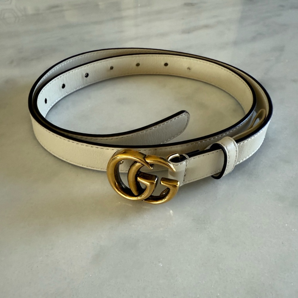Gucci cream thin belt sz 85 (34)